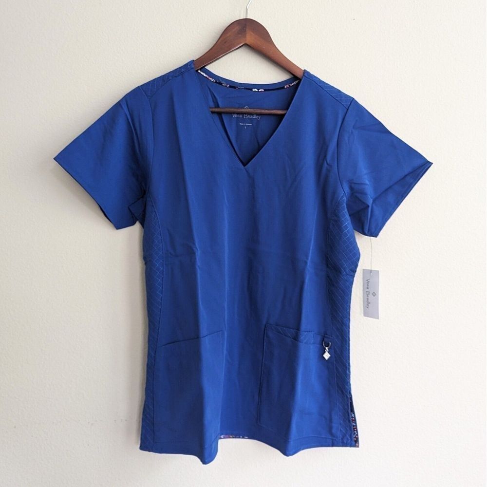 New Vera Bradley Medical Nurse Doctor‎ Uniform Scrub Top V-Neck Blue Small